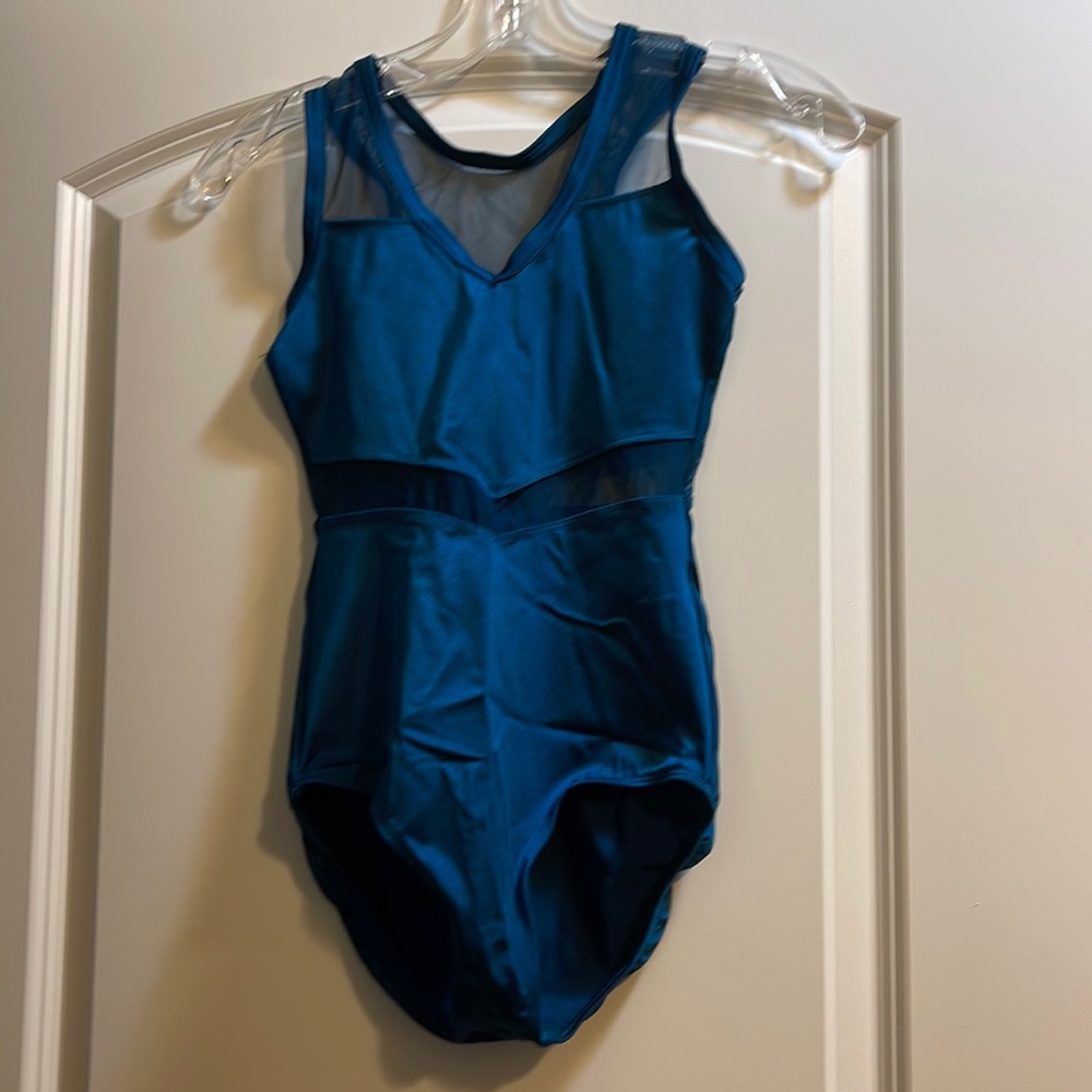Adult small. Blue/Teal. Leotard. Mesh on the back and front. Dance/Gymnastics